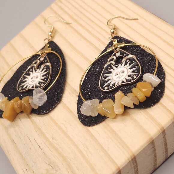 Sunlit Planchette Earrings with Natural Orange Irregular Stones - Picture 2 of 3